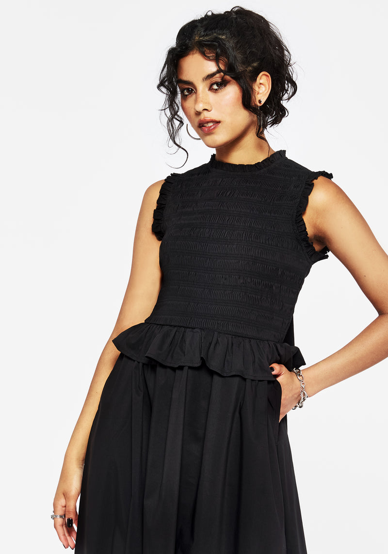 Veronica Cotton Smocked Bodice Bow Detail Midi Dress