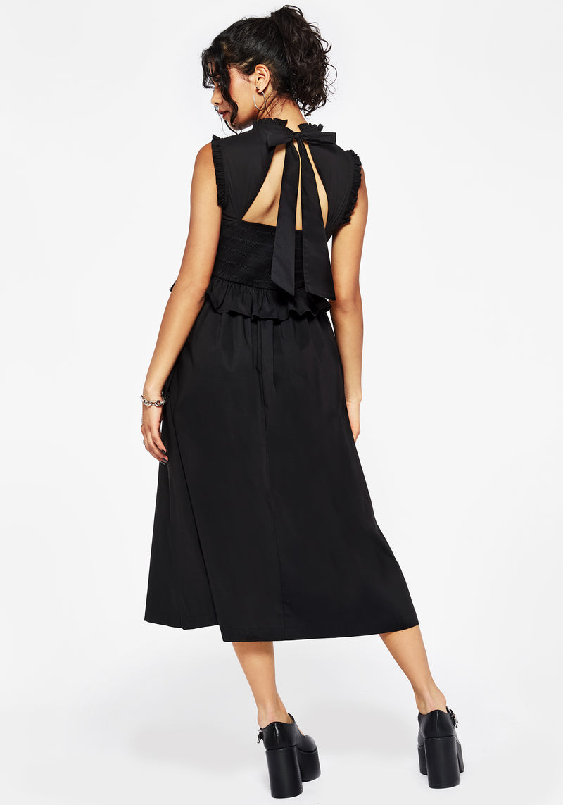 Veronica Cotton Smocked Bodice Bow Detail Midi Dress