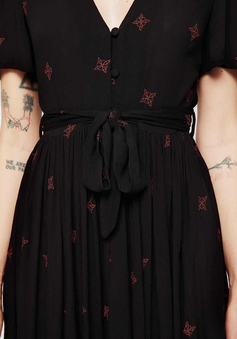 Sublime Witches Knot Embroidered Button Up Midi Dress