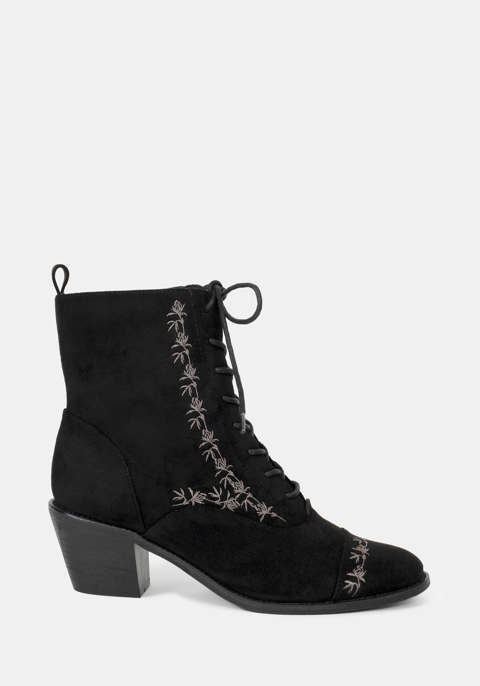 Lilith Suedette Embroidered Boots - Black