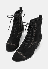 Lilith Suedette Embroidered Boots - Black