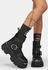 Grunora Buckled Leather Biker Boots UK 6