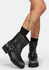Devlin Leather Studded Biker Boot UK6