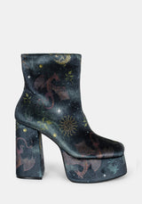 Phoenix Dragon Velvet Platform Boots