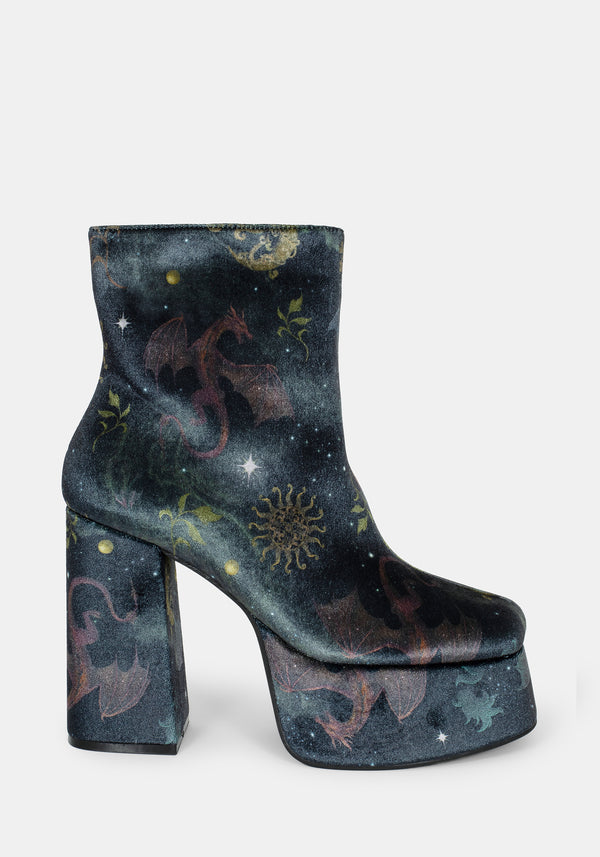 Phoenix Dragon Velvet Platform Boots