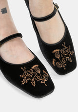 Nyla Velvet Embroidered Ballerina Pumps
