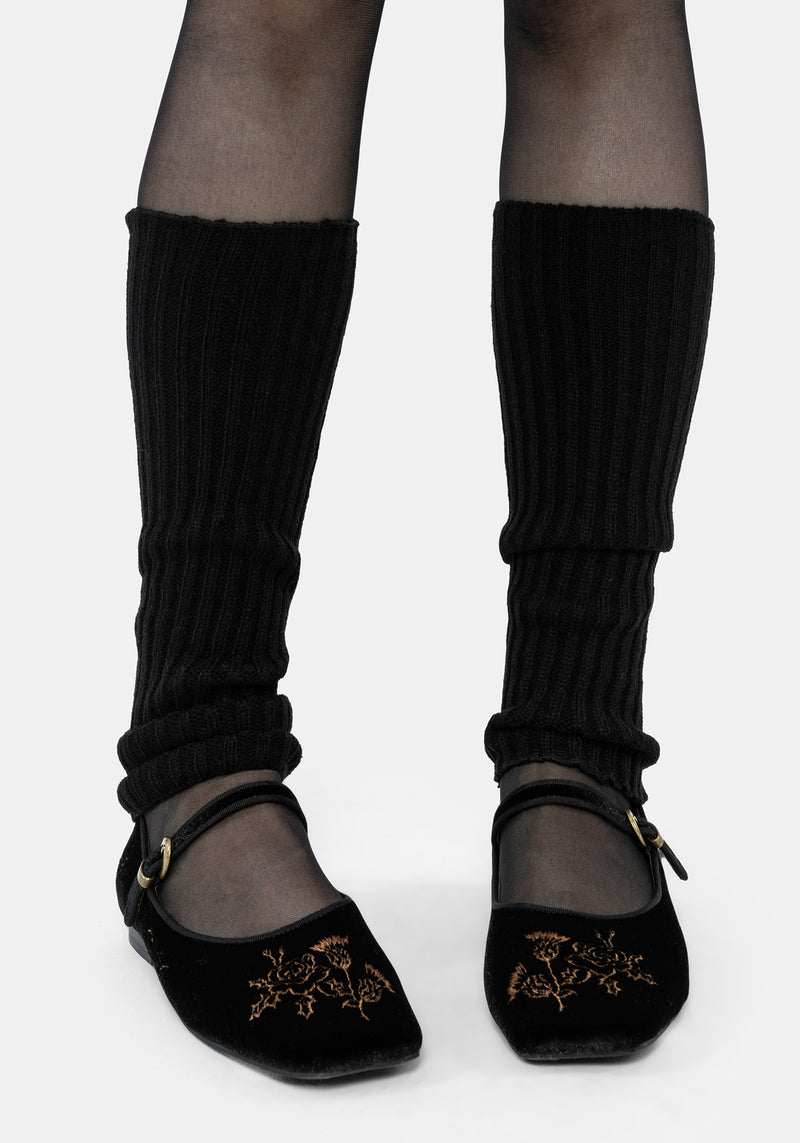 Nyla Velvet Embroidered Ballerina Pumps