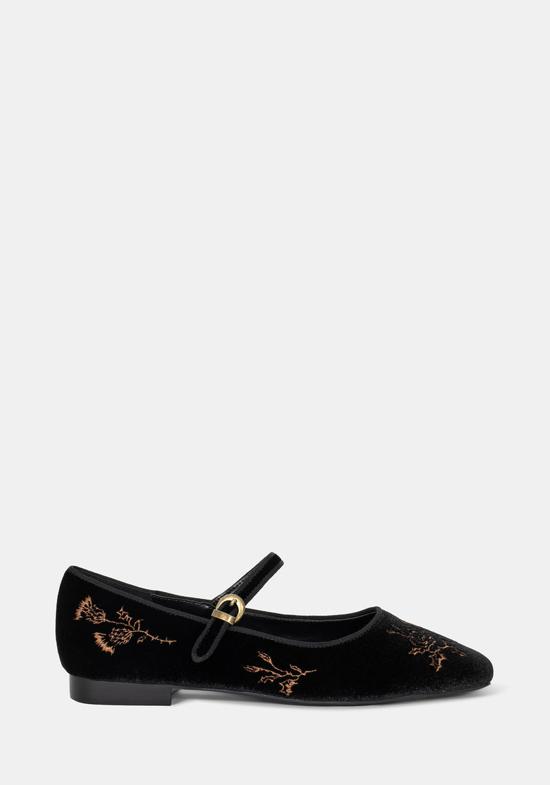 Nyla Velvet Embroidered Ballerina Pumps