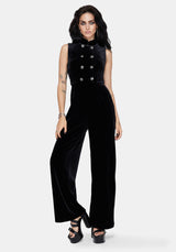 Dusken Velour Button Up High Neck Jumpsuit