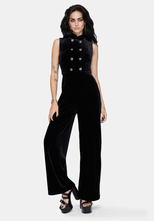 Dusken Velour Button Up High Neck Jumpsuit
