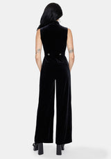 Dusken Velour Button Up High Neck Jumpsuit