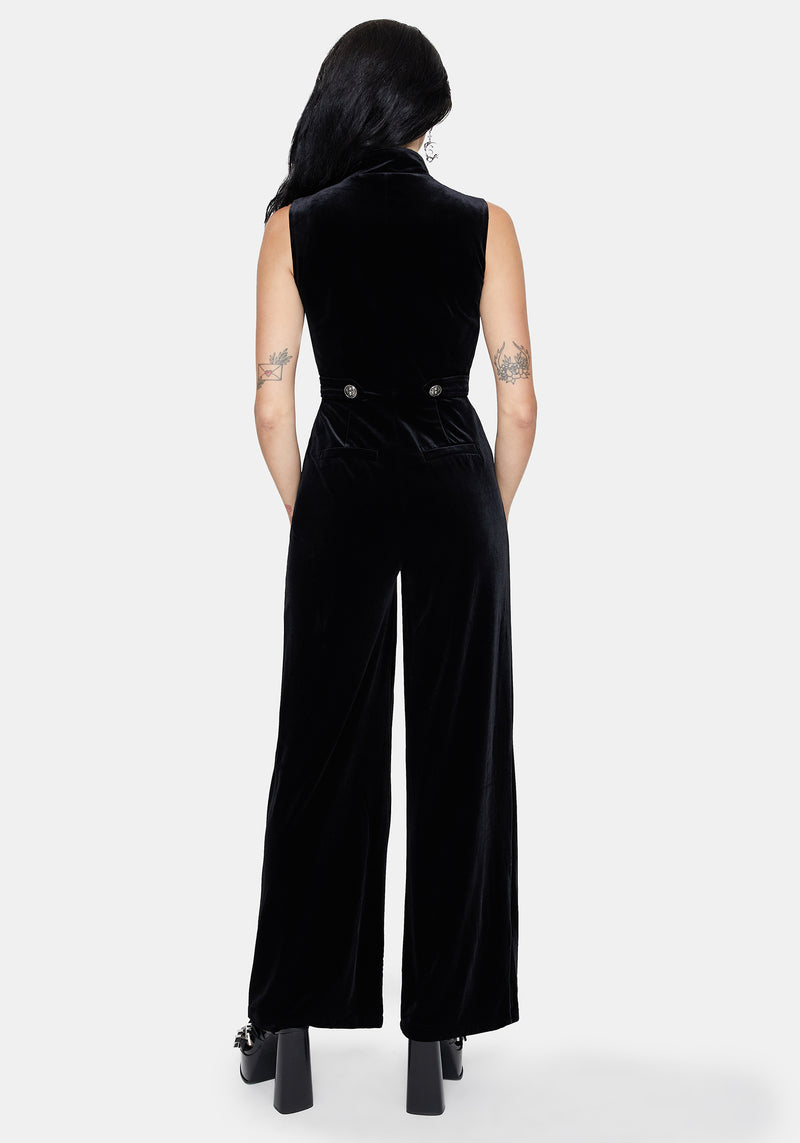 Dusken Velour Button Up High Neck Jumpsuit