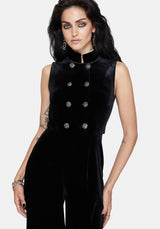 Dusken Velour Button Up High Neck Jumpsuit