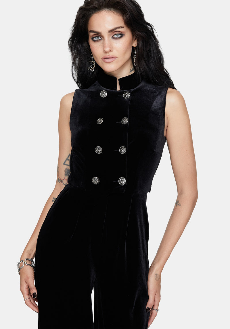 Dusken Velour Button Up High Neck Jumpsuit