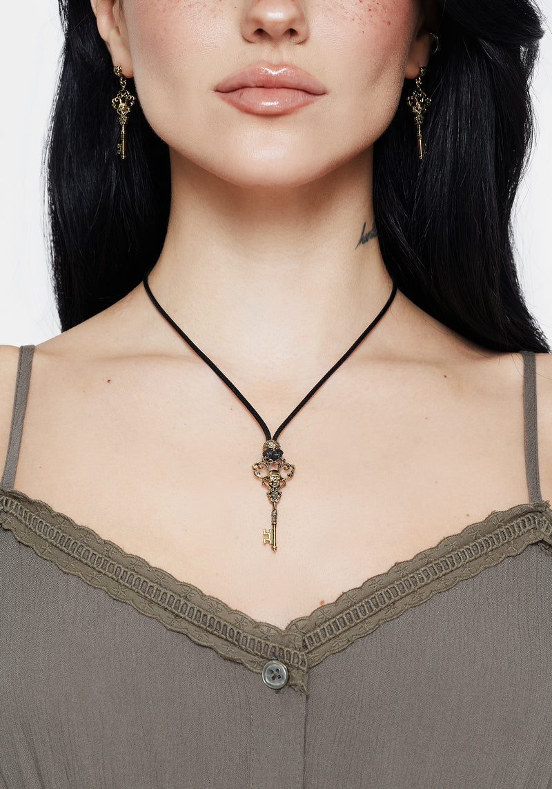 Genesta Skull Key Cord Necklace