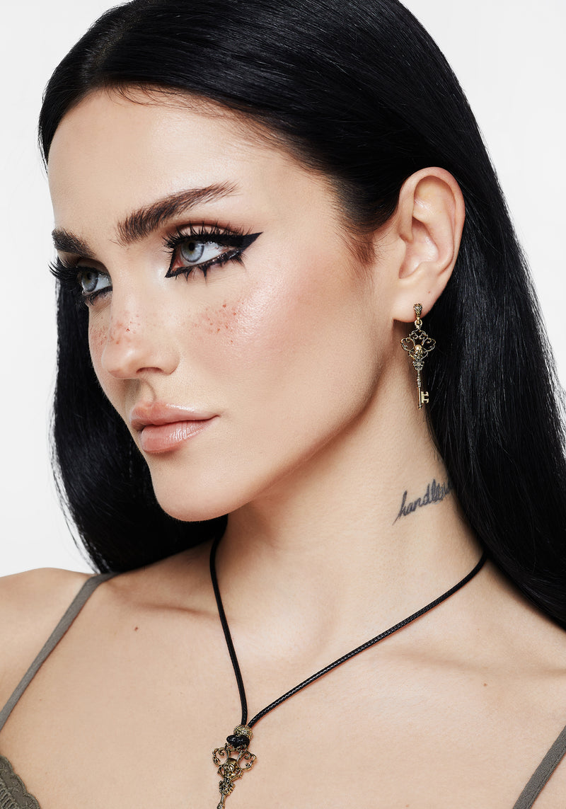 Genesta Skull Key Earrings