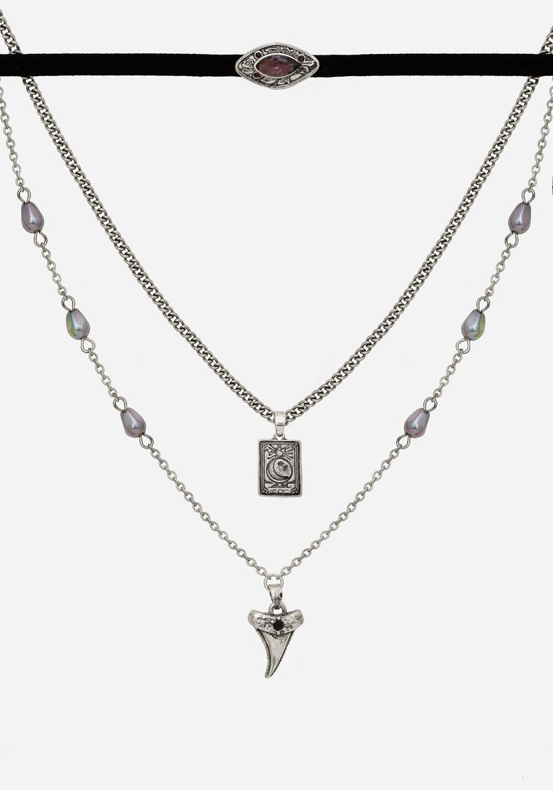 Shark Tooth Black Pearl Layered Necklace