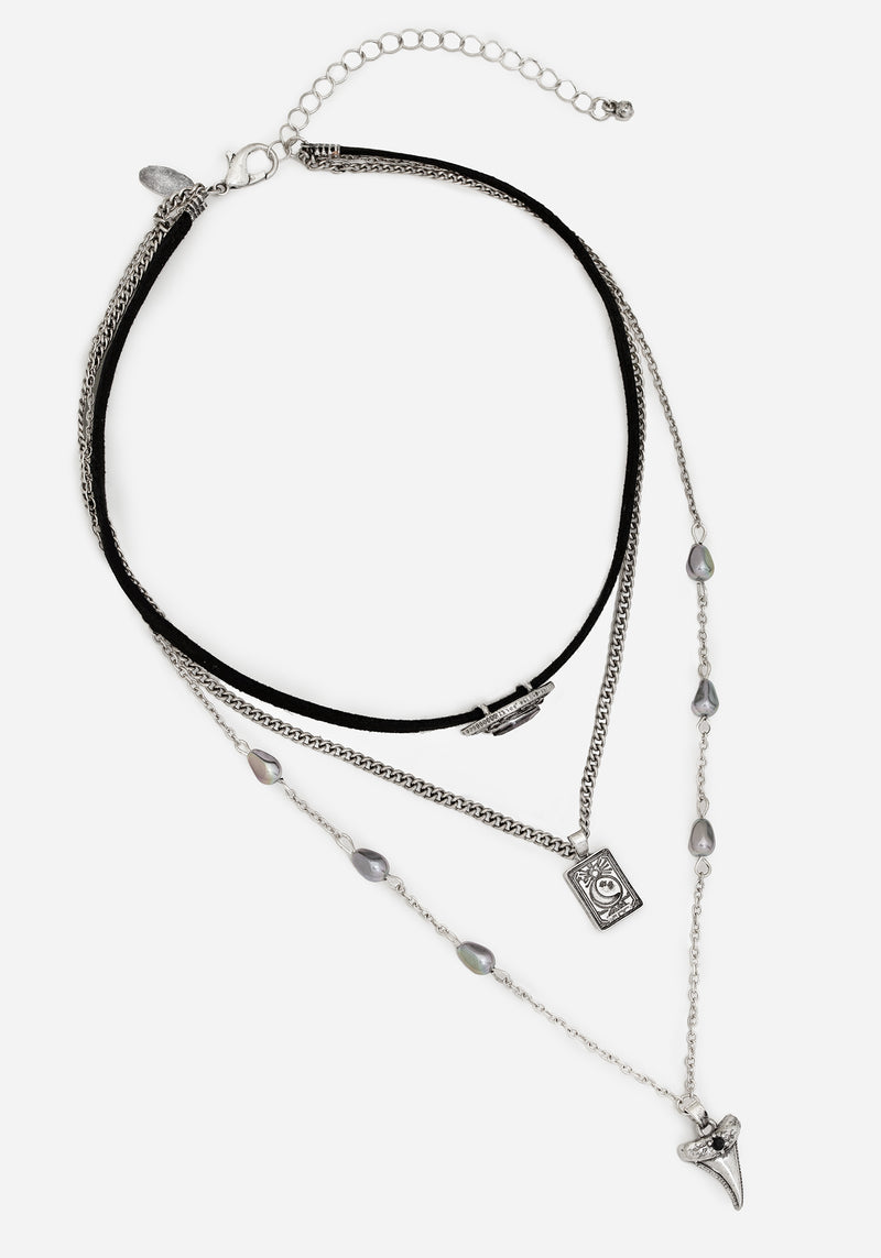 Shark Tooth Black Pearl Layered Necklace