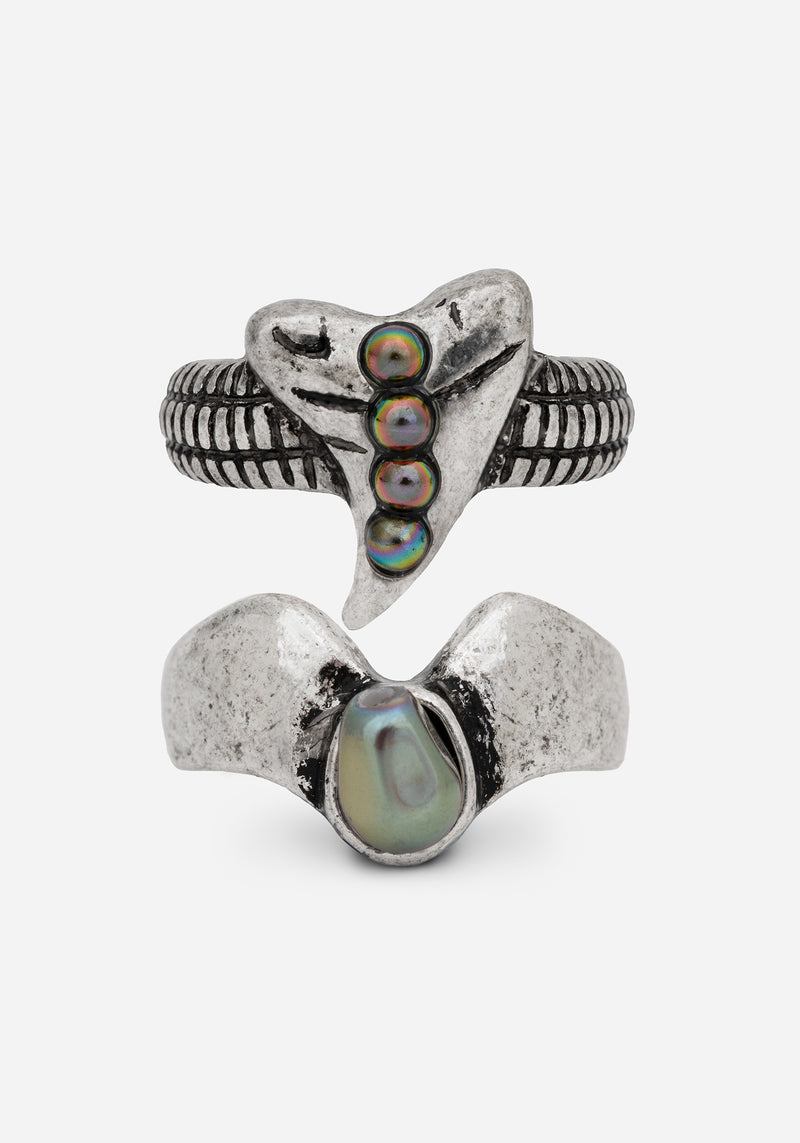 Shark Tooth Black Pearl Layered Ring Set
