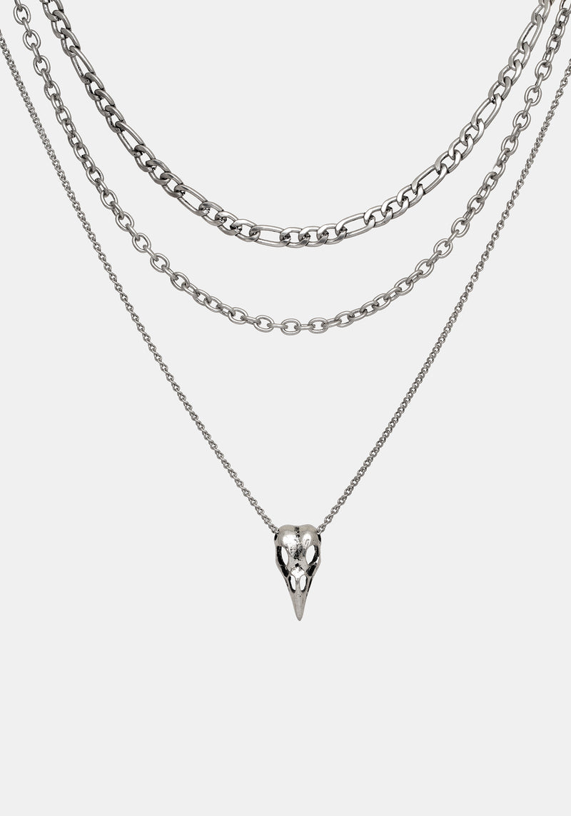 Corvus Bird Skull Layered Necklace