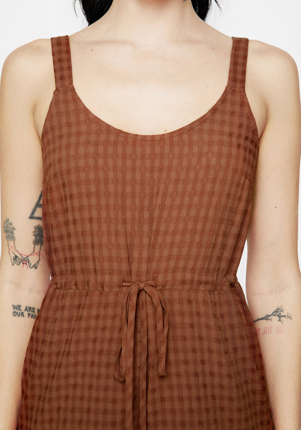 Soleil Cotton-Blend Check Cami Playsuit