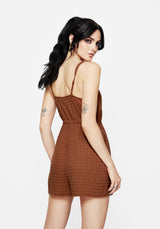 Soleil Cotton-Blend Check Cami Playsuit