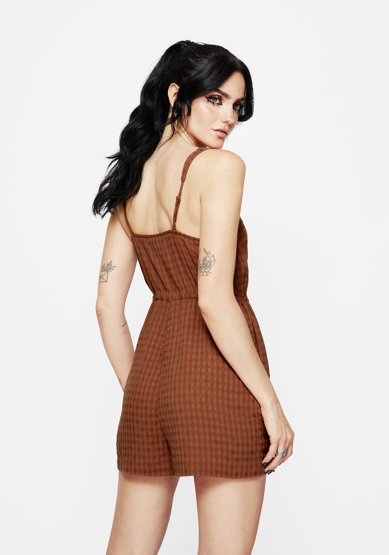 Soleil Cotton-Blend Check Cami Playsuit