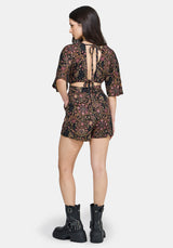 Mythos Print Kimono Sleeve Playsuit