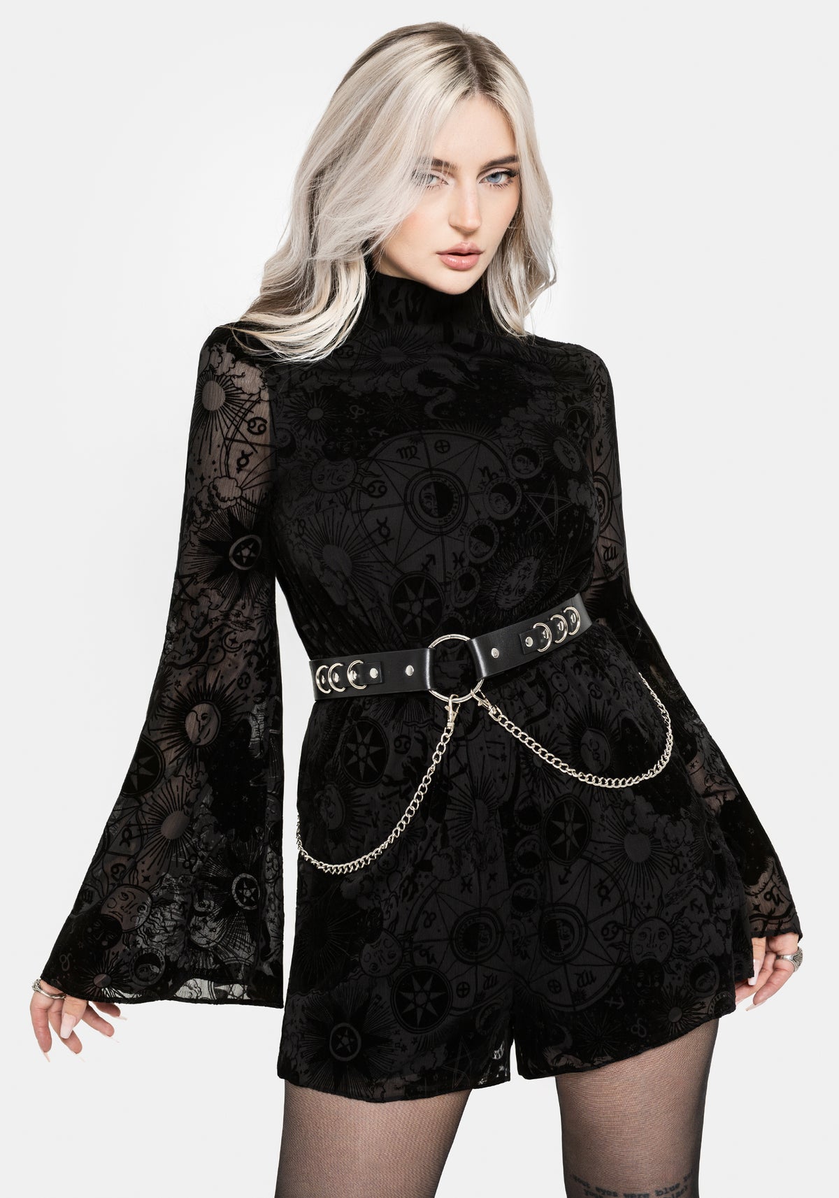 Ecliptic Flocked Chiffon High Neck Playsuit UK 6
