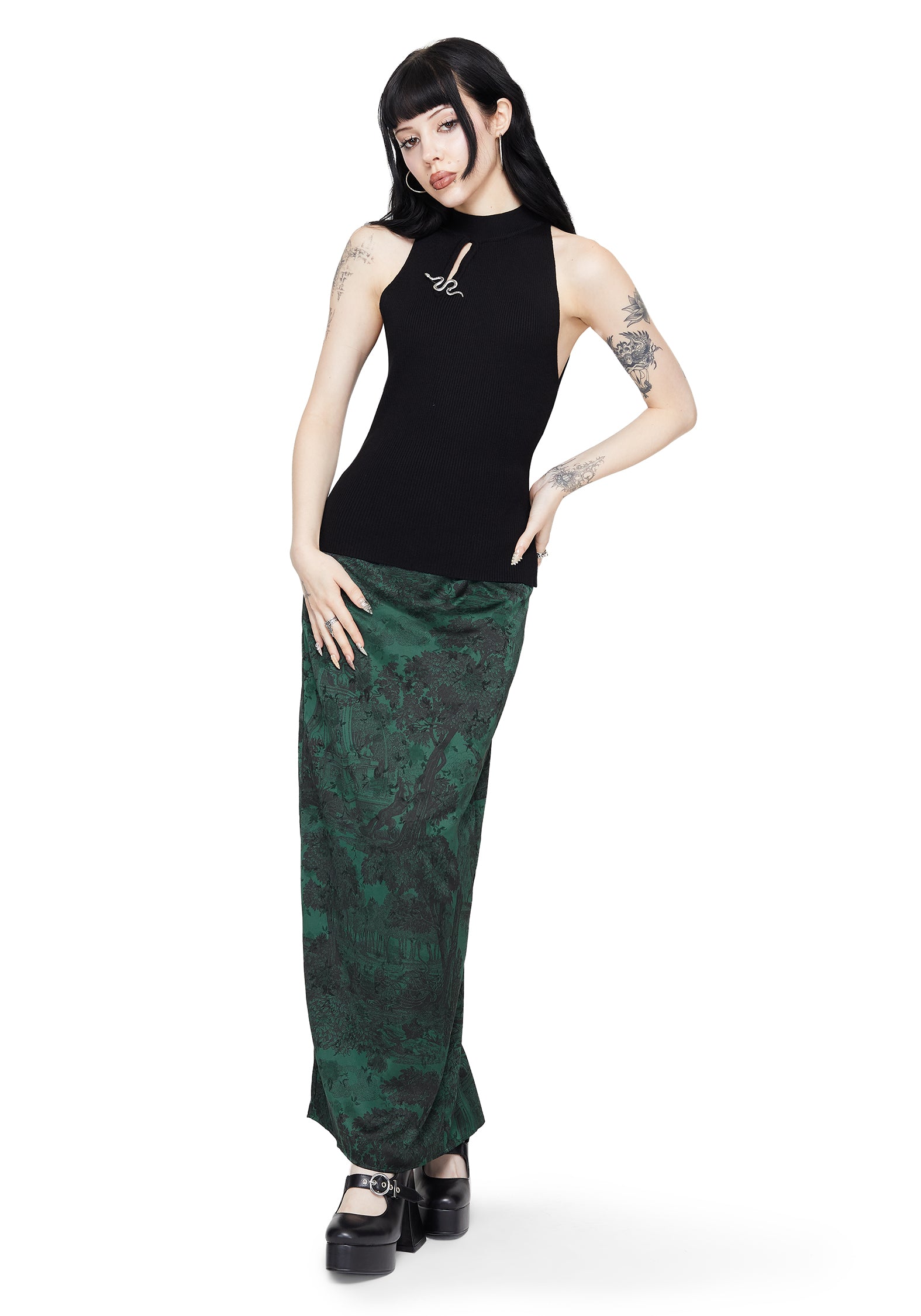 Apollo Snake Brooch Cut Out Detail Sleeveless Knit Top