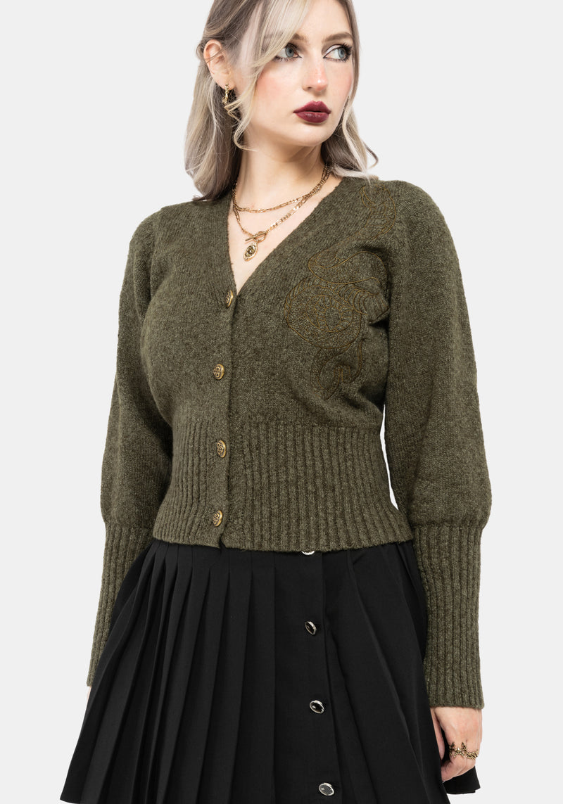 Serpent Snake Embroidered Knit Cardigan
