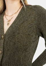 Serpent Snake Embroidered Knit Cardigan