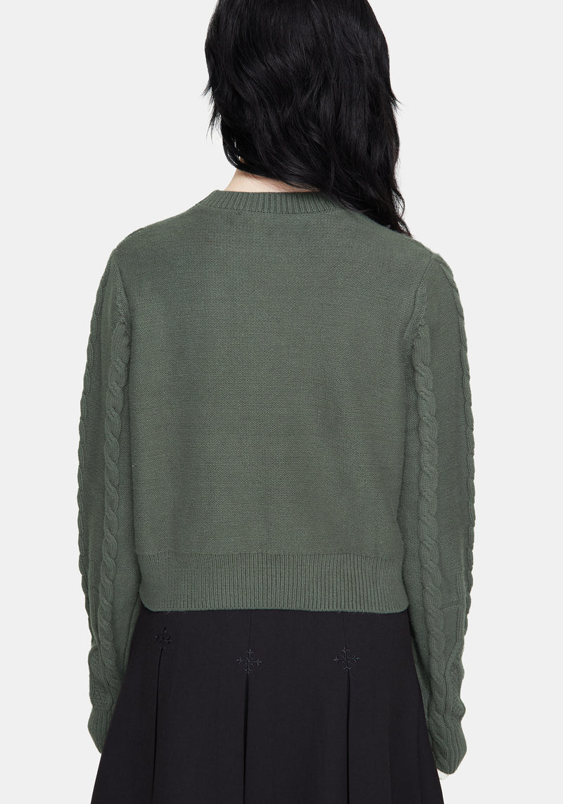 Noir Cotton Gothic Arch Cropped Cable Knit Jumper