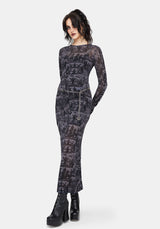 Enchanted Sheer Witch Print Knit Maxi Dress