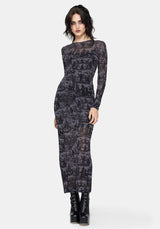 Enchanted Sheer Witch Print Knit Maxi Dress