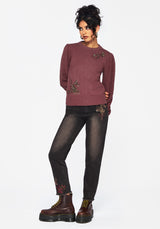Dana Floral Moth Embroidered Jumper - Purple