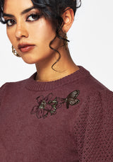 Dana Floral Moth Embroidered Jumper - Purple