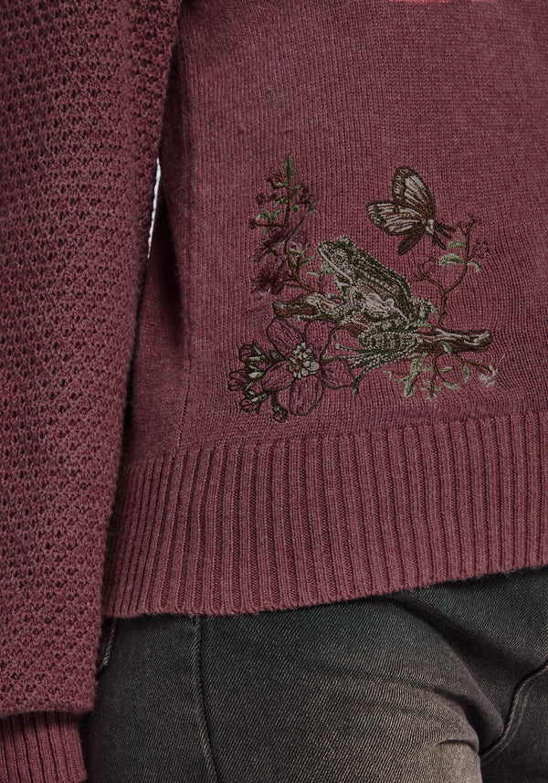 Dana Floral Moth Embroidered Jumper - Purple