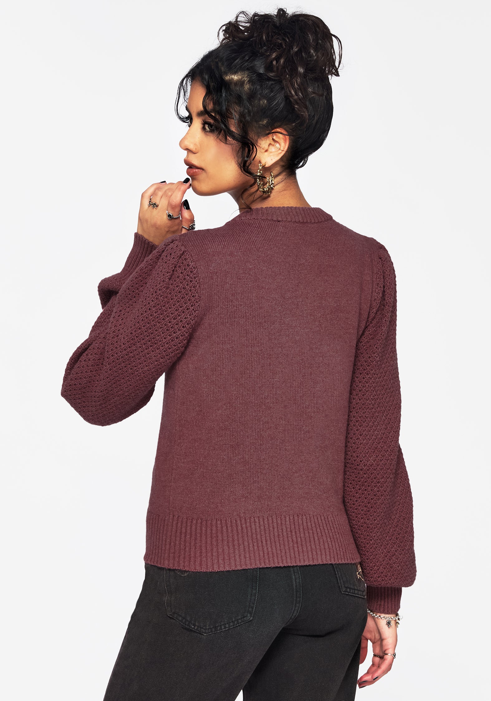 Dana Floral Moth Embroidered Jumper - Purple