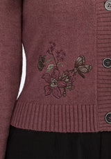 Dana Floral Moth Embroidered Cardigan - Purple