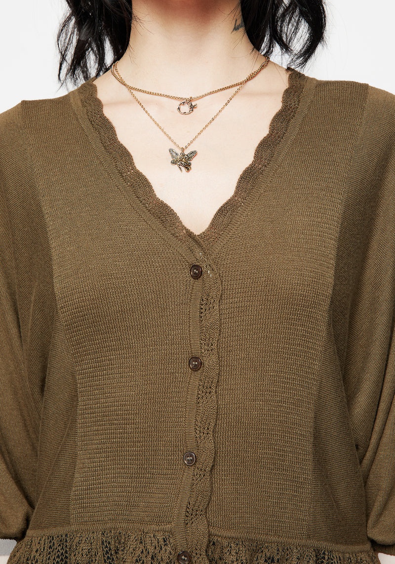 Avalon Puff Sleeve Button Up Knit Blouse