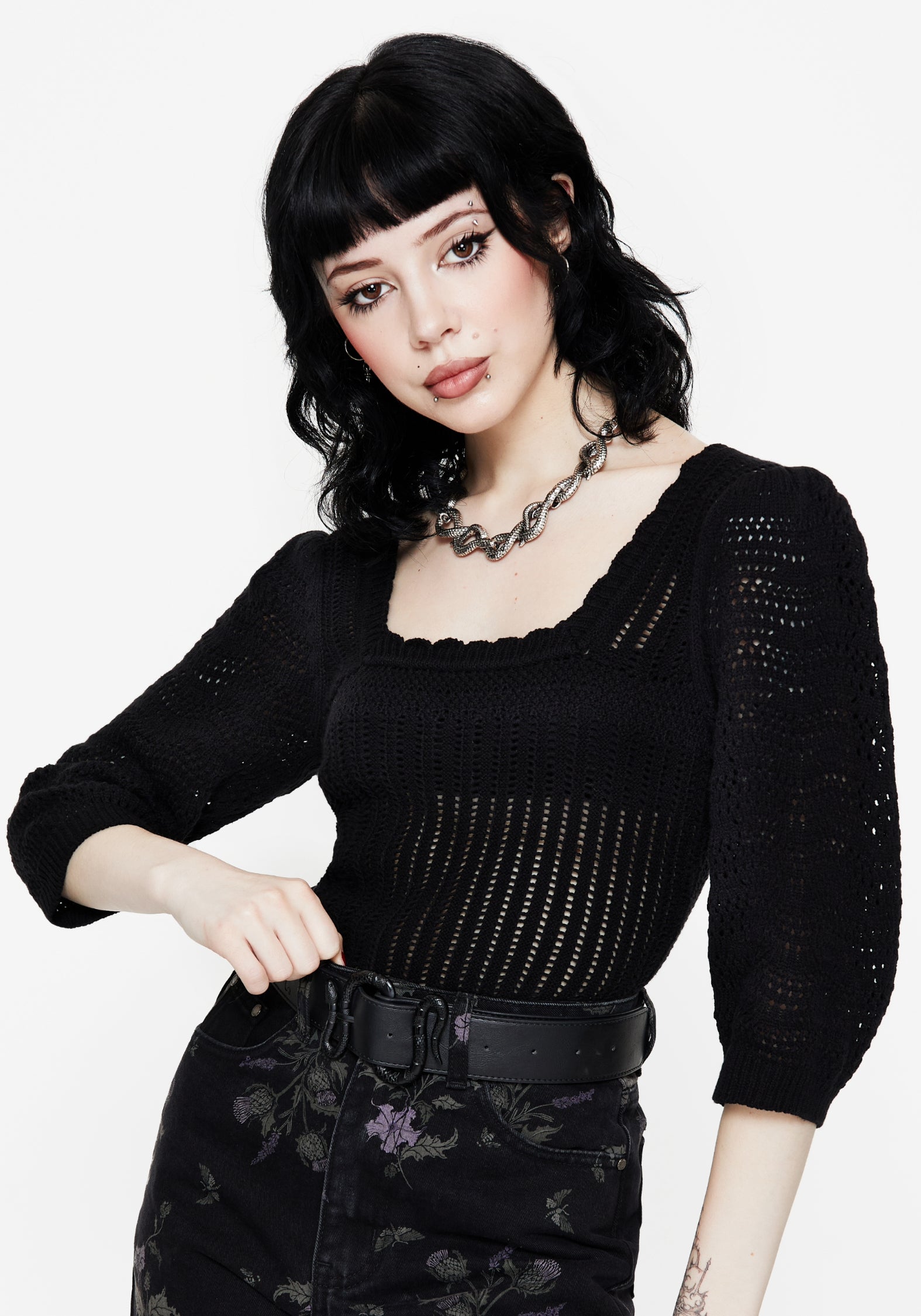 Danica Ladder Stitch Square Neck Knit Top