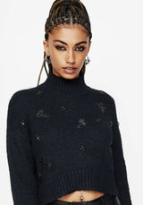 Phantom Cotton Embellished Cross Crop Jumper