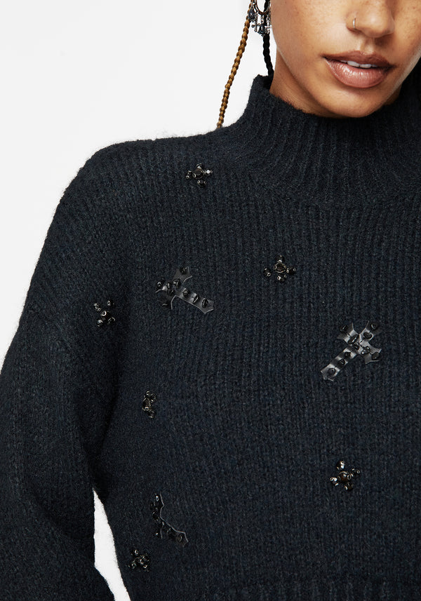 Phantom Cotton Embellished Cross Crop Jumper