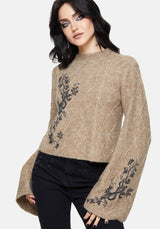 Ravelle Cotton Floral Printed Flare Cable Knit Jumper