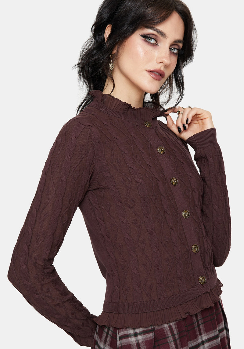 Ashen Vine Ruffle Cable Knit Cardigan
