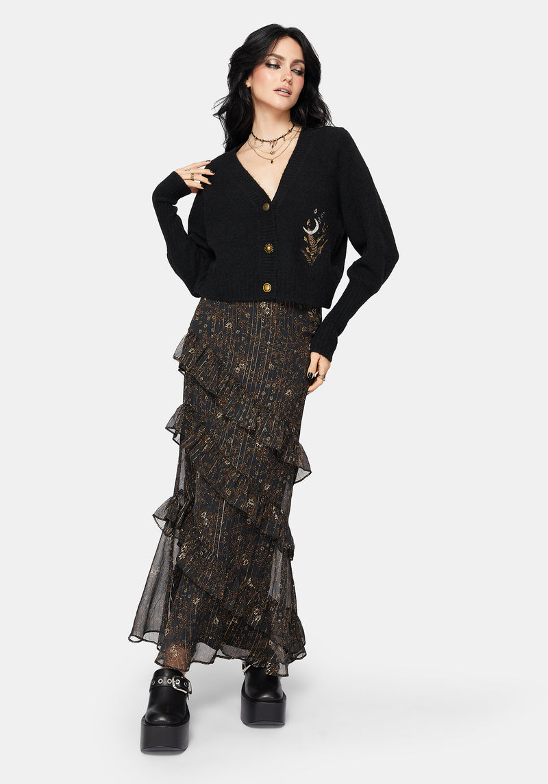 Astralis Floral Stripe Asymmetric Ruffle Tiered Maxi Skirt