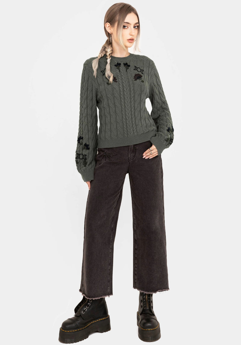 Clara Cotton Floral Embroidered Cable Knit Jumper
