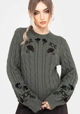 Clara Cotton Floral Embroidered Cable Knit Jumper