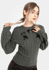 Clara Cotton Floral Embroidered Cable Knit Jumper